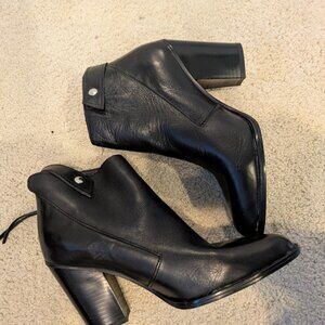 Gently Worn Black Real Leather MNG Boots | 3.5” Heel | Silver Zipper Detail